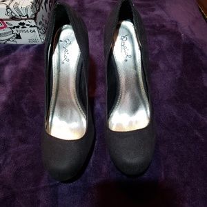 Black suede high heels